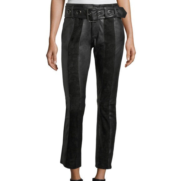 HOST PIC FRAME PANELED SUEDE/LEATHER SKINNY PANTS W/WIDE LEATHER GROMMET BELT 29 - Picture 5 of 9